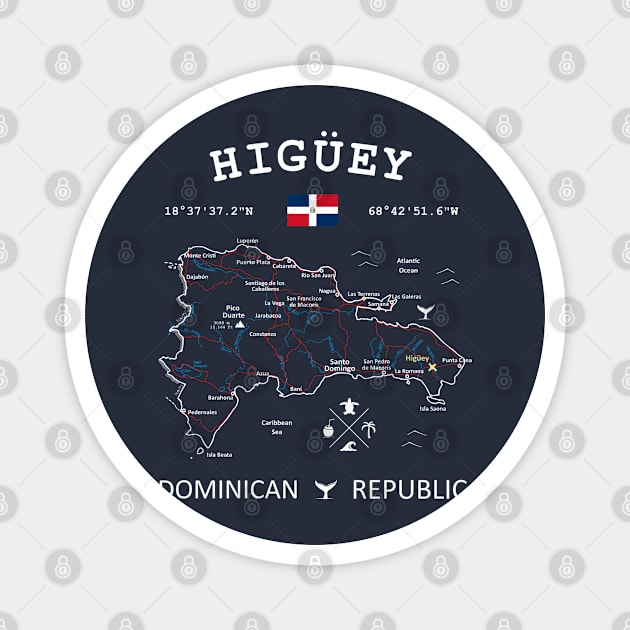 Higüey Dominican Republic Flag Travel Map Coordinates GPS Magnet by French Salsa